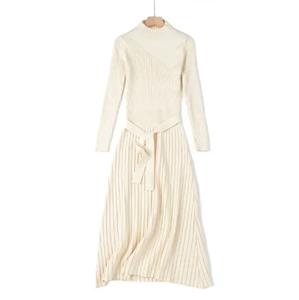 Autumn Women's New High Temperature Stereotyped Mid-Length Knitted Dress Casual All-Match Belt Pullover Round Neck Dress No reviews yet