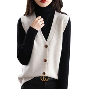 Anti-wrinkle Women Sweater Vest Solid Color V-neck Breathable Winter Sweater