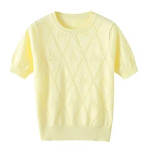 Crochet Knitted Women's Summer T-Shirt Factory's New Slim Ice Silk Top Loose Casual Short-Sleeved Design