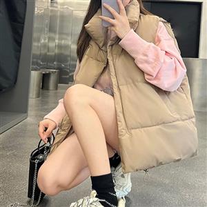 Women's Winter Puffer Vest Stand Collar Zipper Sleeveless Padded Jacket Solid Color Crop Bubbel Down Waistcoat Coat Gilets
